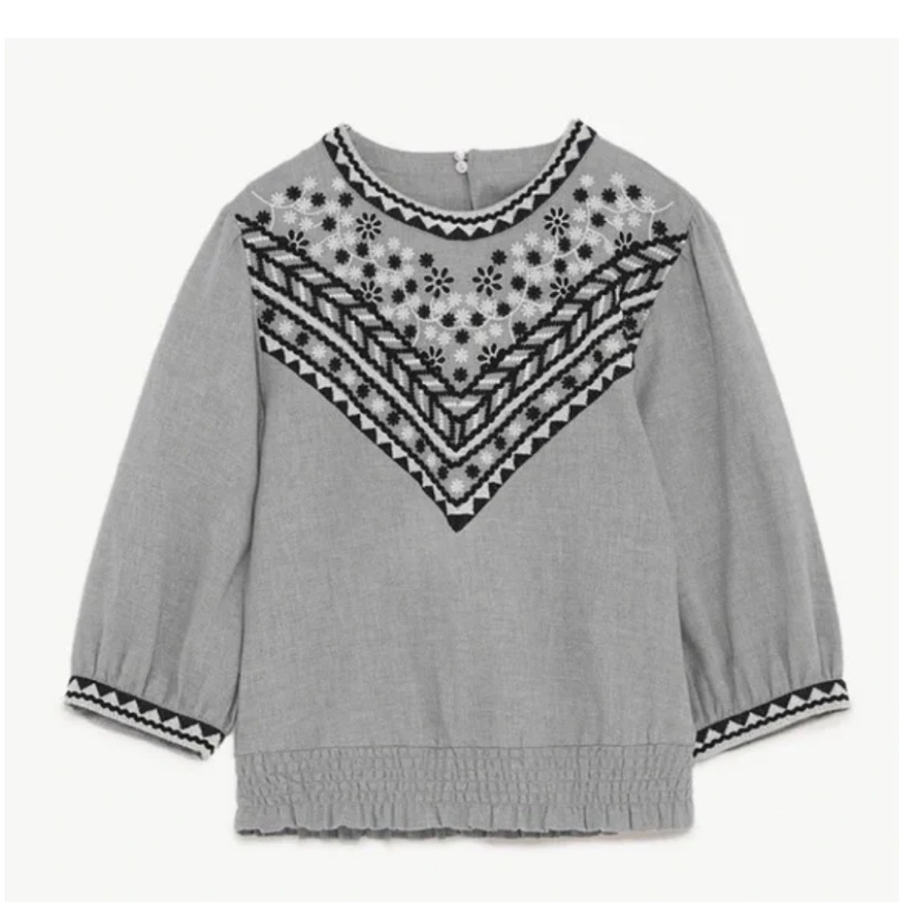 Zara Gray Embroidered Women’s Blouse